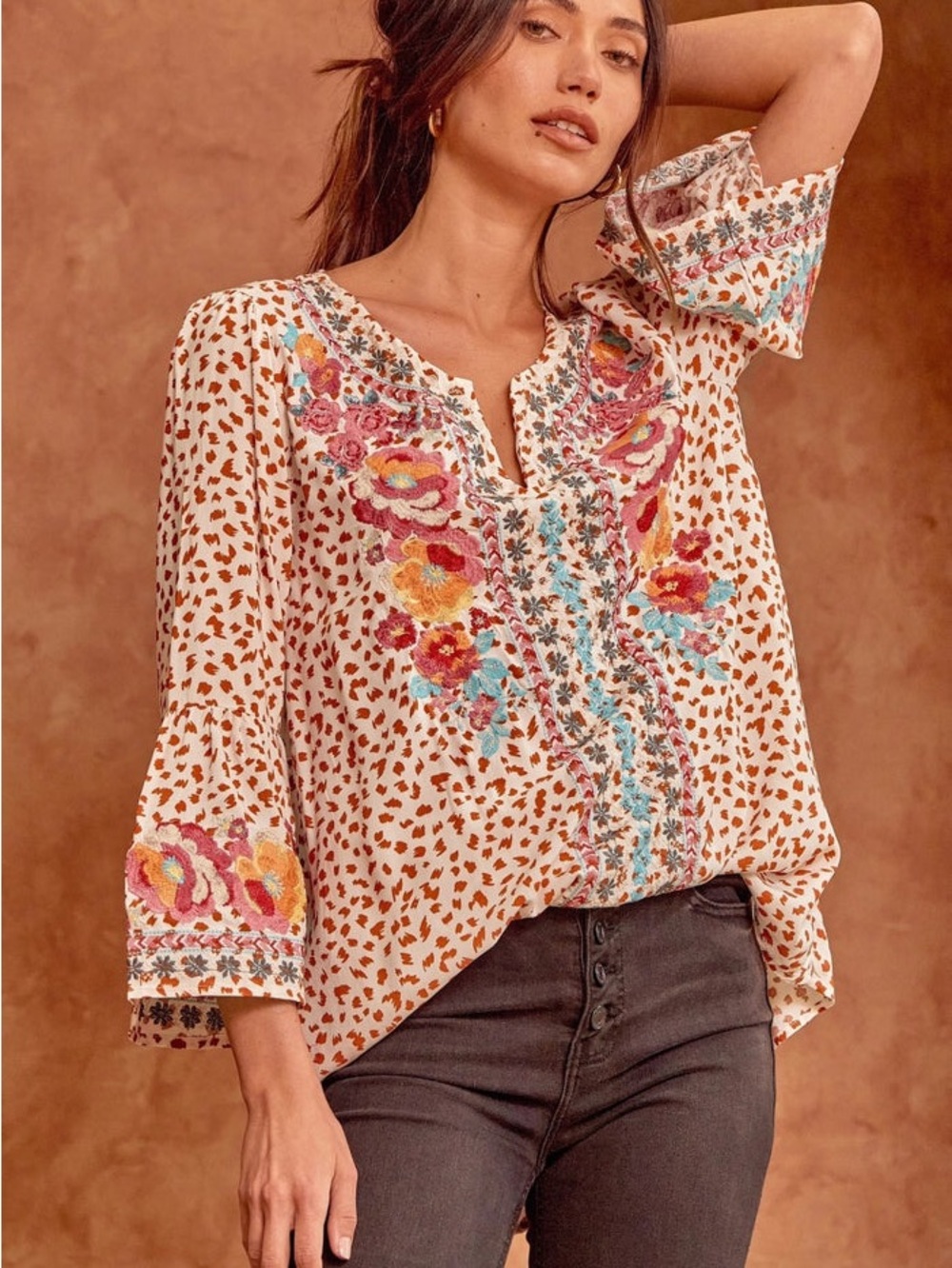 Savanna Jane Leopard-Print Tunic with Pink & Blue Embroidery - Picture 2 of 15